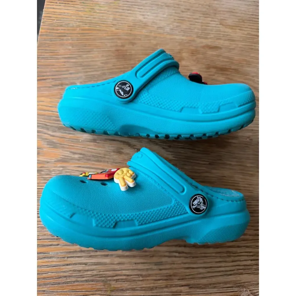 Crocs Classic Lined Clog Toddler C10 Teal Jibbitz Trucks Cars